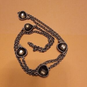 Ann Taylor Loft Silvertone and Arcylic Faceted Faux Brown Stone Necklace